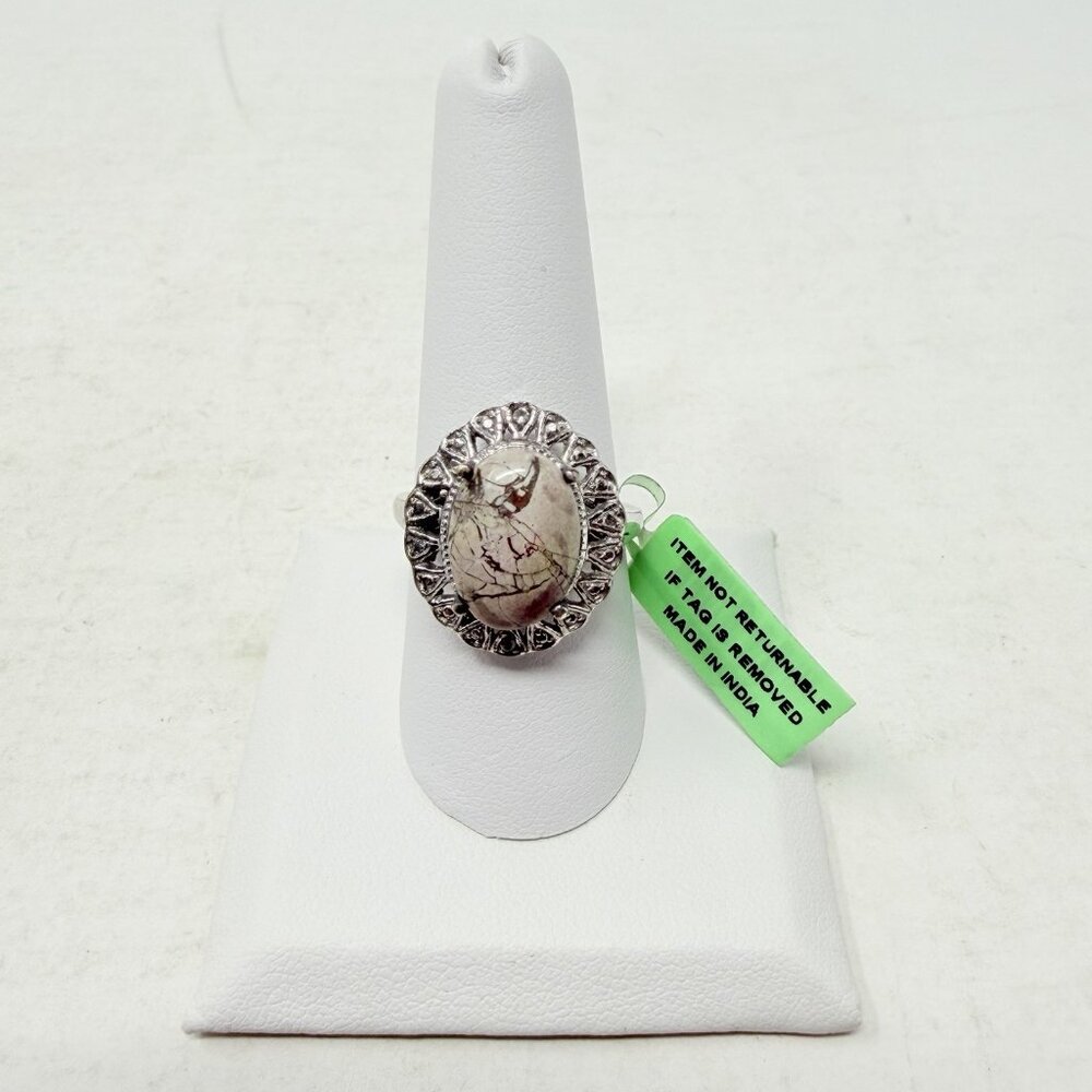 Shop LC Mexican Porcelain Jasper/White Topaz Size 9 Ring Sterling Silver 5341